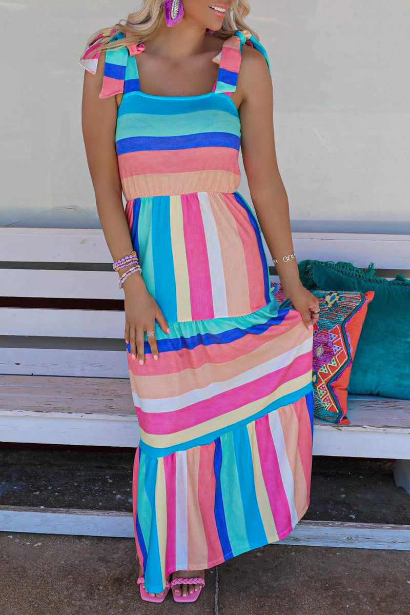 Lizzy Rainbow Stripe Maxi Dress (RTS)