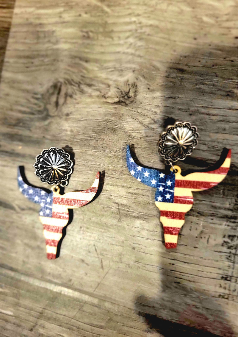 Texas Steer America Earrings (rts)