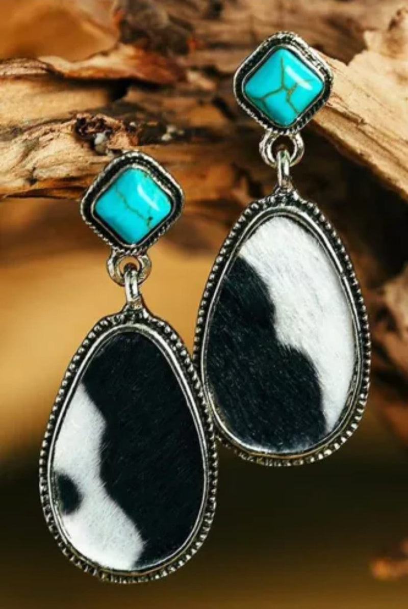 Turquoise Earrings with cow print (rts)
