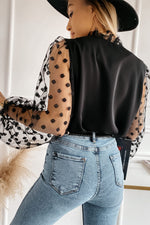 Ellie Black sheer sleeve blouse (RTS)